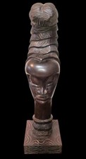 ANTIQUE / VTG African Woman Wood Sculpture BUST Head Hand Carved Statue 21
