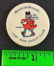 Vintage 1930's Montreal Herald Just Kids Safety Club Marjory Pinback Pin picture