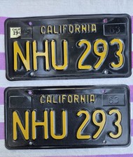California Black License Plates Vintage 1963 - 1969 Original Set Pair picture