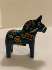 Vtg Farnas Mora Sweden 3in” Blue Wooden Dala Horse Akta Dalahemslojd Erik Pell picture