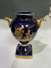 Vintage Limoges Castel Victorian Vase Blue & Gold - France 4” picture