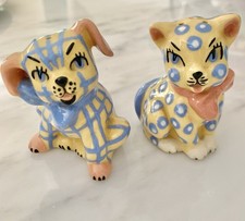 Vintage Ceramic Arts Studio Plaid Dog Polka Dot Cat Shakers Retro 1960's picture