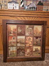 Vintage Rustic Framed 12 Panel Pane Picture Prints -B Mitchell picture