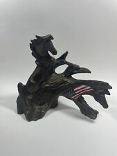 Two Horse Sulpture Ameican Flag Bronze Brown Color Unmarked  9x11 picture