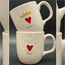 Rae Dunn 2017 Amour & Love 2 Piece Dimpled Coffee Mugs Set Made in China 12oz picture