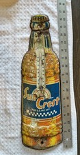 Vintage 1940s Sun Crest Orange Tin Die Cut Bottle Advertising Soda Sign picture