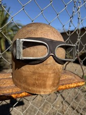 Vintage Aviator Motorcycle Goggles Leather & Metal Retro Pilot Style Biker Gear picture