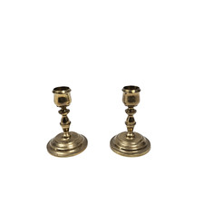 Vintage Solid Brass Candlestick Holders Pair Small Turned Tawper Table Decor picture