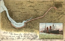 Liverpool England River Mersey Map c1900s-10s Vintage Postcard bhn picture