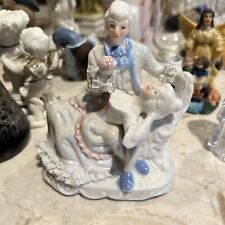 Vintage Porcelain Figurine Blue And White, Victorian Man And Women 5” Tall Luste picture