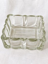 Vintage Clear Pressed Glass Cigarette Box Base Trinket Dish Scalloped Ribbed picture