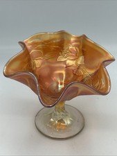 Vtg Fenton Marigold Carnival Glass Fluted Compote Pedestal Candy Nut Dish 5