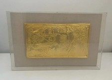 Vintage 1976 King Tut 24k Gold Plated Plaque Golden Shrine Shadow Box Frame 14x9 picture