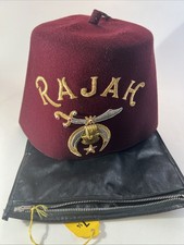 Shriners Burgundy Fez Hat Masonic RAJAH Felt Rhinestones W/Tassle Pin Size 7.25” picture