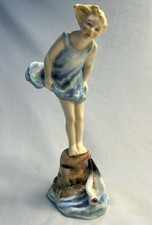 Royal Worcester Sea Breeze 3008 Figurine Freda Doughty Girl Blue Dress 8.75” picture