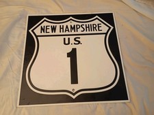 NH US Route 1 ONE Black And White Porcelain Shield Road Traffic Highway Sign HVY picture