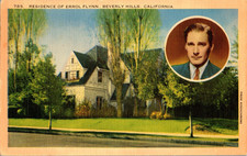Errol Flynn Home Beverly Hills CA Linen Portrait Inset 1948 Longshaw #785 picture
