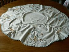 VINTAGE ROUND EMBROIDERED FLORAL TABLE TOPPER picture