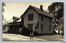 RPPC Two Boys Brothers at Large Two Story Home Real Photo Postcard picture