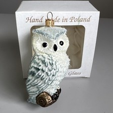 Sewerynski Owl Mouth Blown Glass Ornament Poland Handmade White Christmas  picture