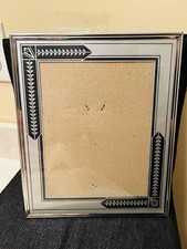Vintage Art Deco Reverse Painted Glass Picture Frame Black Silver Geometric picture