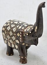 Antique Wooden Elephant Figurine Original Old Hand Carved Very Fine Inlay Work picture