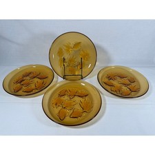 Vintage Pasari Indonesia Amber Glass Goldfish Koi Plates Set of 4 9