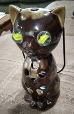 Vintage 1970s INARCO Brown Glaze Cat Lantern Candle Holder Marble Eyes picture