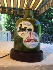 Vintage Railroad Locomotive Steam Boat Ceramic Pottery Table Lamp Walnut LEVITON picture