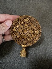 Huge Hollywood Regency Brass Lamp Finial - Jumbo Openwork Mandala Topper picture