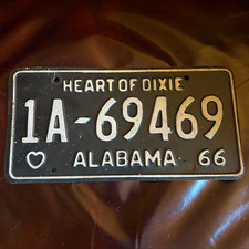 Vintage 1966 Alabama License Plate 1A-69469 