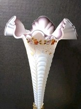 RARE GLOWING EPERGNE RUFFLED VICTORIAN HAND PAINTED ENAMEL W BRONZE BASE AMAZING picture