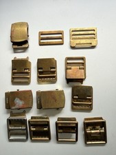 Lot 14 Vintage Brass Military Web Belt Buckles RAU KREW USA Parts Patina picture