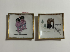 2 Vintage Small Square Plates Japan Boy Girl - So there is a Difference - Cute picture