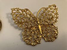 VINTAGE ESTATE large rhinestone on gold tone butterfly figural brooch picture