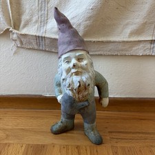 1900s-1940s CAST IRON GARDEN GNOME STANDING WITH WATER CAN 13” TALL picture