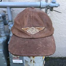 Vintage Harley Davidson Leather Hat Wings Winged Brown USA Motorcycle Biker Rare picture