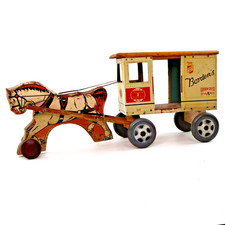 Vintage Rich Toys Borden's Golden Crest Milk Wagon #257 Horse Pull Toy 1950s picture