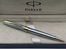 Parker Sonnet Series Ballpoint Pen Silver Star Gold Clip Fine Nib Blue Ink picture