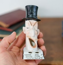 1930s Vintage Japan Ceramic Novelty Man Smoking Head Open Mouth Ashtray Top Hat picture
