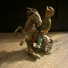 Western Americana Cowboy Riding Rearing Horse Figurine Statue picture