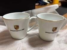 [New w/Box] PORSCHE Novelty White/Gold line Logo Pottery Pair Coffee cup set picture