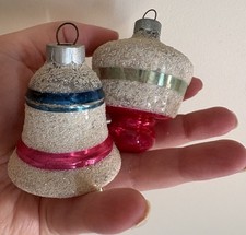 2 VTG Shiny Brite Atomic Mica Pink Blue Frosted Christmas XMas Ornaments 🎄 picture