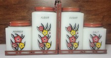 Vintage McKee Tipp City Milk Glass Salt Pepper Shakers Sugar Flour Cosmo Flowers picture