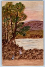 c1910's Lake And Trees Scene Mountain Hand Drawn Art Unposted Antique Postcard picture