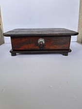 Vintage Asian Style Wooden Document Box,Footed Keepsake Chest with Single Drawer picture