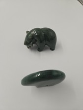 2  Vintage Carved Jade Bears With Fish Jade Stone Alaska 2.5-3