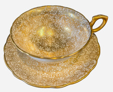 VINTAGE HAMMERLEY BONE CHINA ENGLAND GOLD CHINTZ FLORAL LACE TEA CUP SAUCER SET picture