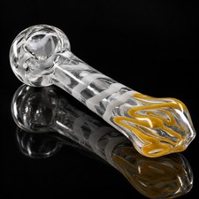 Glass Tobacco Hand Pipe Yellow White Swirl Clear Glass picture