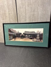 Vintage Framed Picture Japanese Landscape Pagoda Sculpture Bridge p11 picture